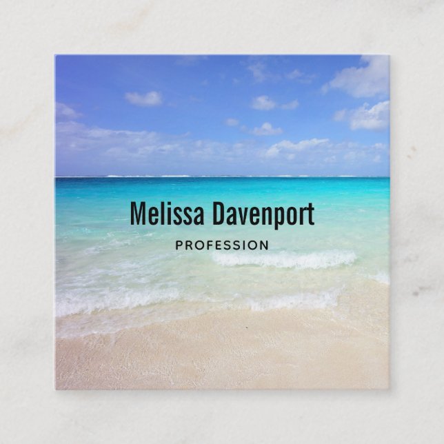 Azure Blue Caribbean Tropical Beach Quadratische Visitenkarte (Vorderseite)