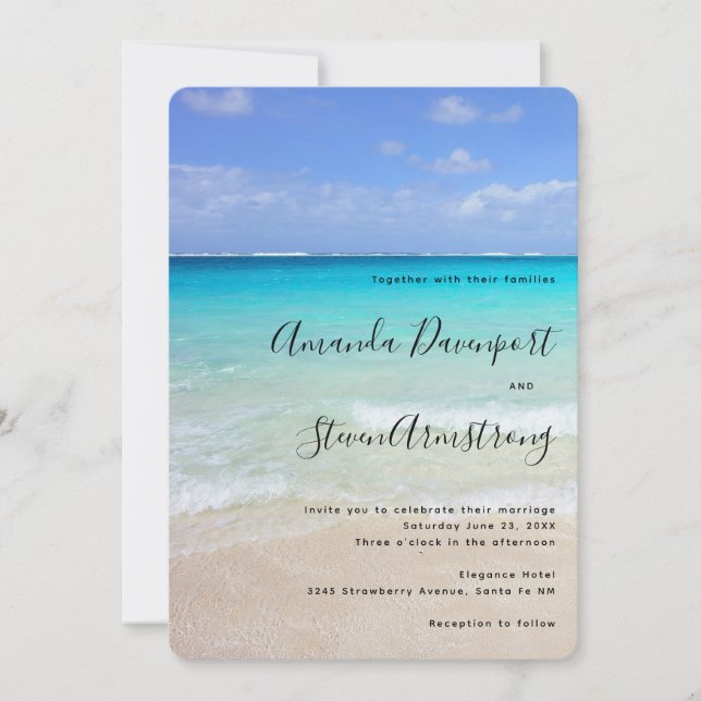 Azure Blue Caribbean Tropical Beach Wedding Einladung (Vorderseite)