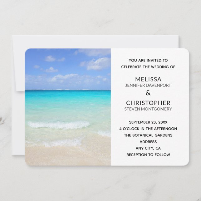 Azure Blue Caribbean Tropical Beach Wedding Einladung (Vorderseite)