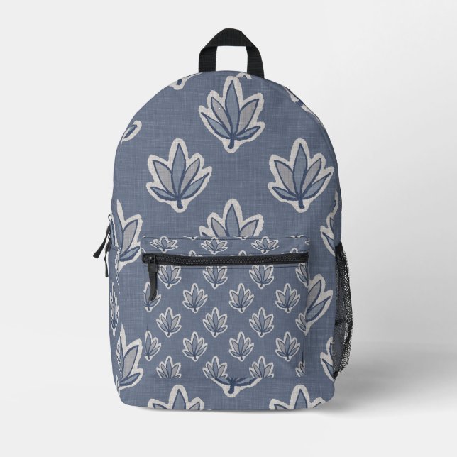 Azure Blue Leaf Leinen Look Bedruckter Rucksack (Vorderseite)