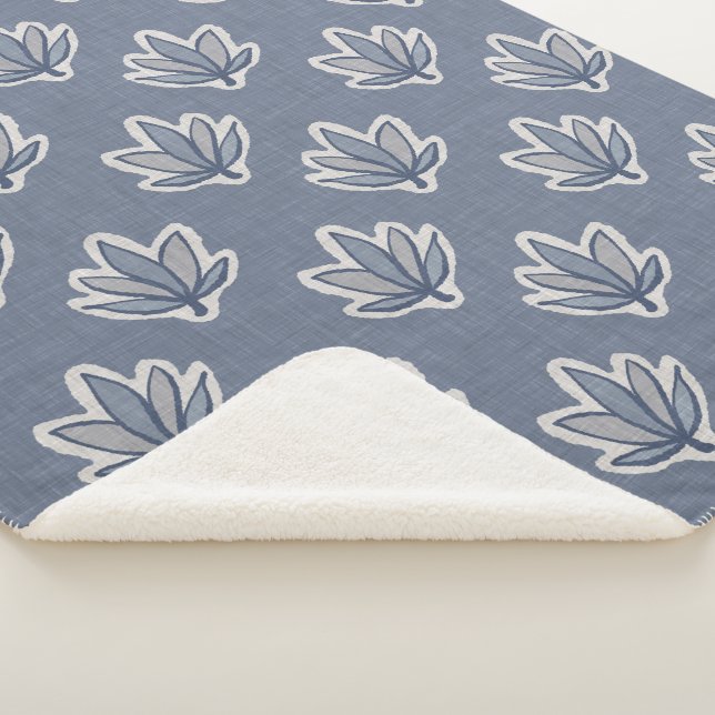 Azure Blue Leaf Linen Look Sherpadecke (3/4)