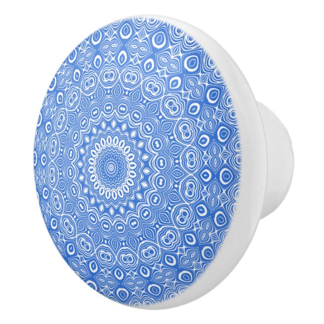 Azure Blue Mandala Geometric Pattern Keramikknauf (Rechts)