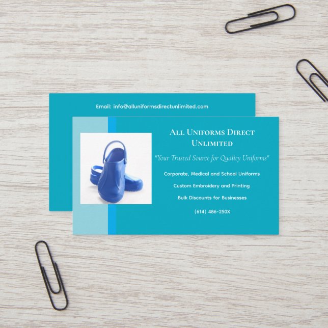 Azure Blue Medical Clogs Uniform Visitenkarte (Vorderseite/Rückseite Beispiel)