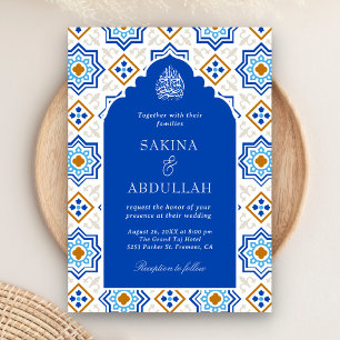 Azure Blue Persian Mosaic QR Code Muslim Wedding Einladung