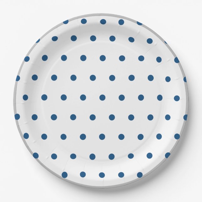 Azure Blue Polka Dots Silver White Pappteller (Vorderseite)