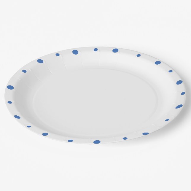 Azure Blue Polka Dots White Pappteller (Schrägansicht)