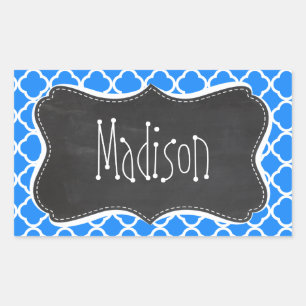 Azure Blue Quatrefoil; Retro Chalkboard Rechteckiger Aufkleber
