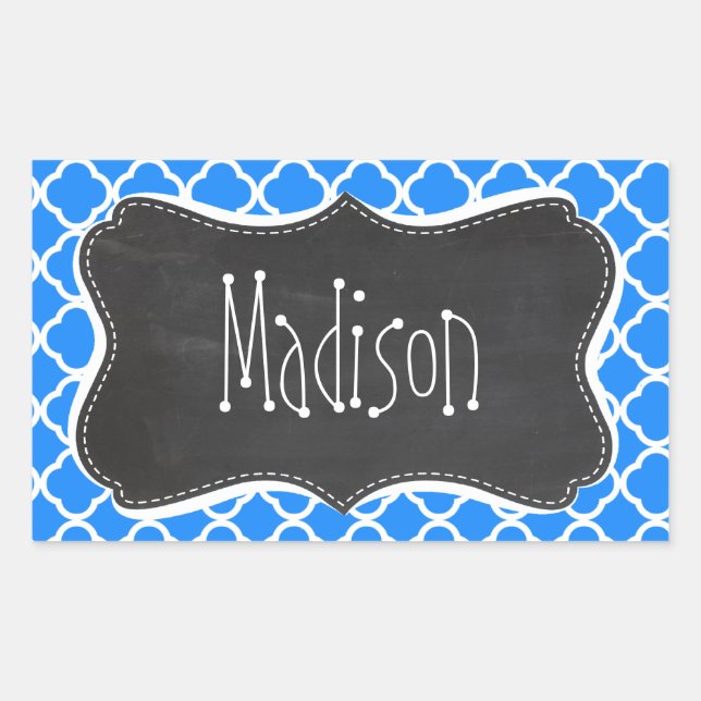 Azure Blue Quatrefoil; Retro Chalkboard Rechteckiger Aufkleber (Vorderseite)