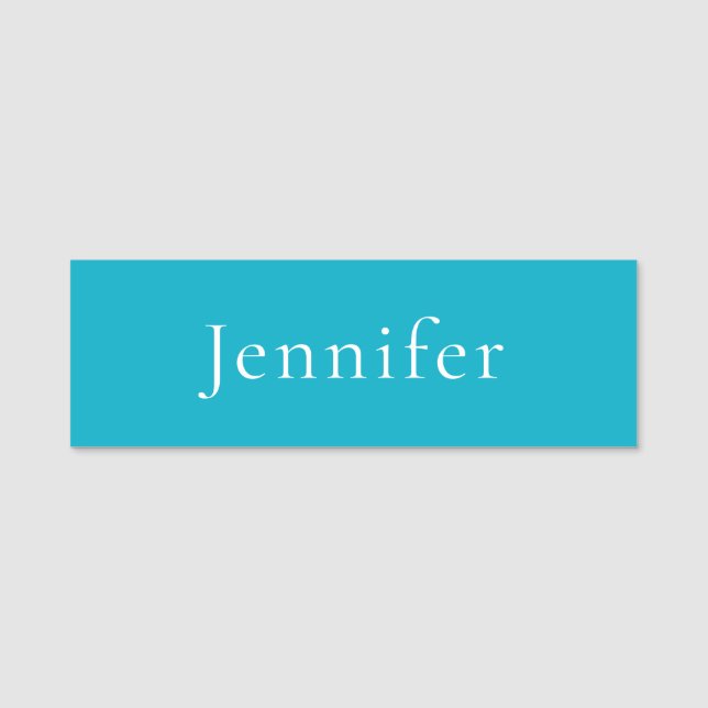 Azure Blue Trendy Moderner Minimalistischer Name Namensschild (Vorderseite)