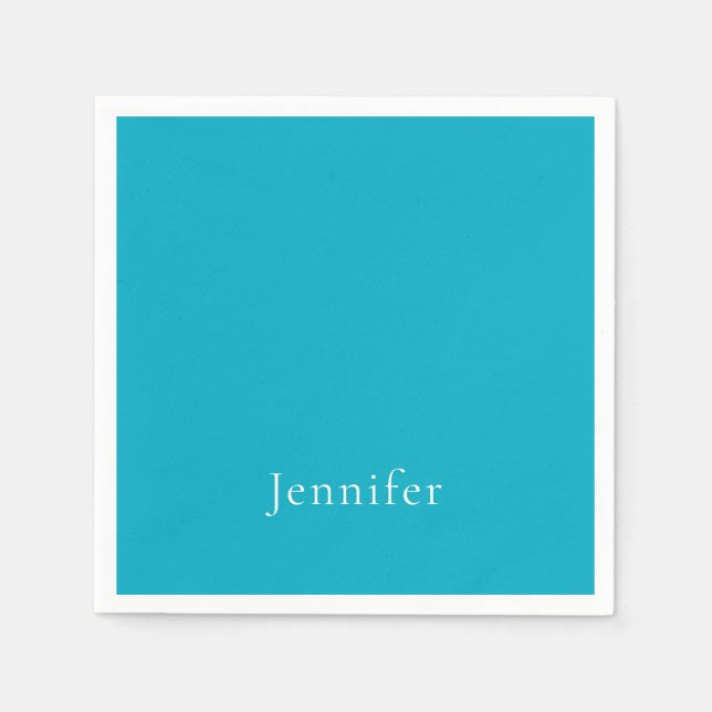 Azure Blue Trendy Moderner Minimalistischer Name Serviette (Vorderseite)