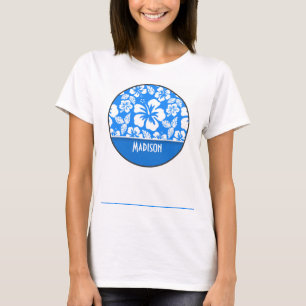Azure Blue Tropical Hibiskus; Personalisiert T-Shirt
