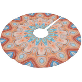 Azure Blue Turquoise Orange Mandala Star Pattern Polyester Weihnachtsbaumdecke
