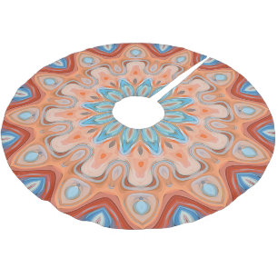Azure Blue Turquoise Orange Mandala Star Pattern Polyester Weihnachtsbaumdecke