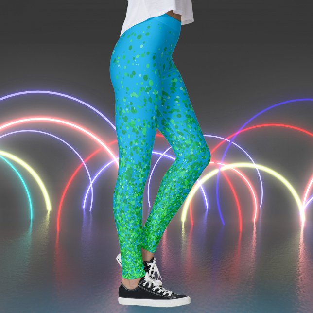 Azure Blue und Green Freckles Print Leggings (Azure Blue and Green Freckles Print Leggings)