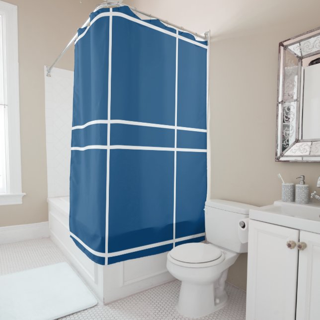 Azure Blue White Geometric Stripes Duschvorhang (Beispiel)