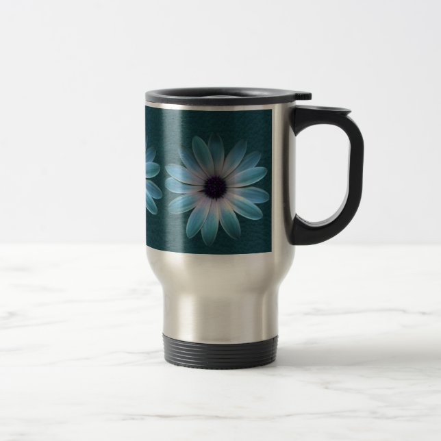 Azure Daisy auf dunkle bis Leder Druck Reisebecher (Rechts)