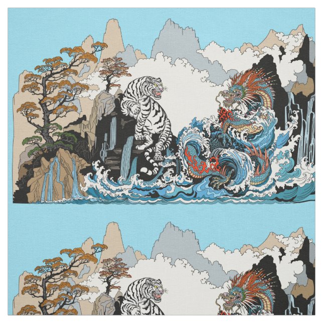 Azure Dragon und White Tiger. Abbildung Stoff (Muster)