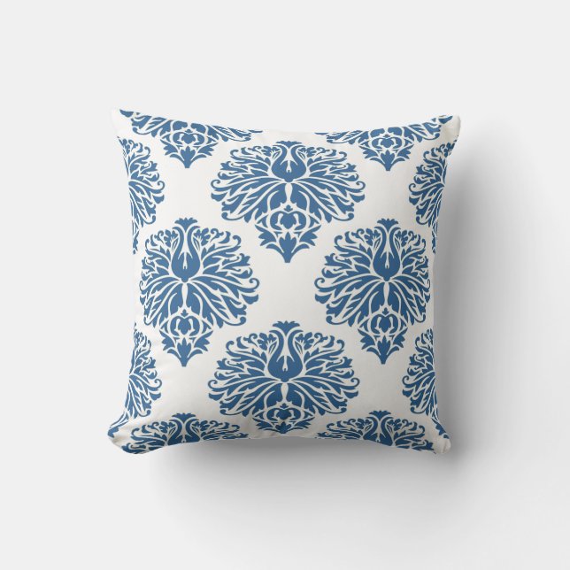 Azure Elegant Damask Kissen (Vorderseite)