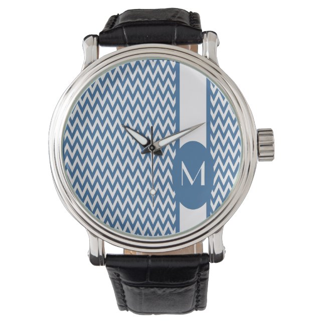 Azure Elegantes Zickzack Design mit Monogramm Armbanduhr (Vorderseite)