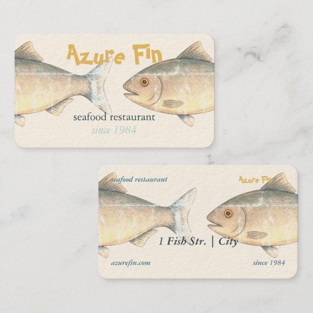 Azure Fin Elegant Fish Restaurant Visitenkarte (Vorne/Hinten)