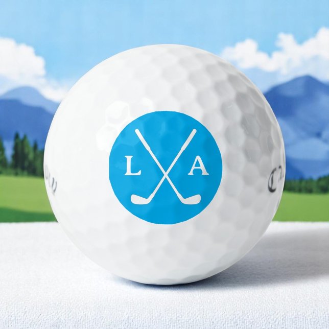 Azure Golfer Initials and Clubs Golfball (Von Creator hochgeladen)
