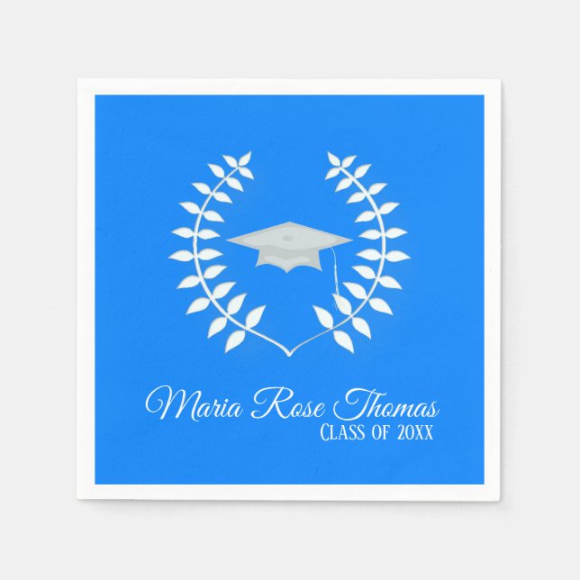 Azure Grad Cap & Blätter Paper Napkins Serviette (Vorderseite)