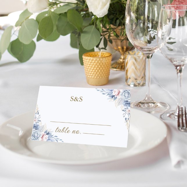 Azure & Ivory Floral Romance Wedding  Platzkarte (Von Creator hochgeladen)