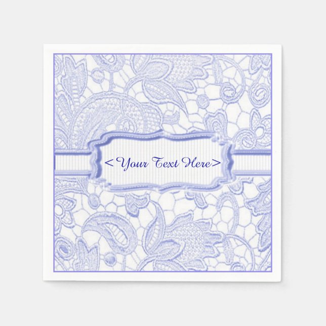 Azure Lace Elegant Blue Personalisiert Napkins Serviette (Vorderseite)