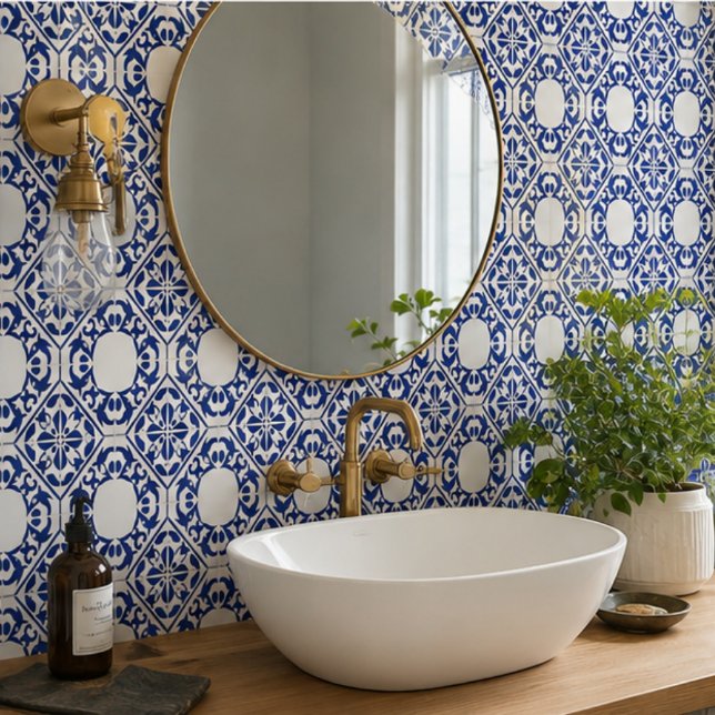 Azure Lattice Blue Geometric Floral Mediterranean Fliese (Von Creator hochgeladen)