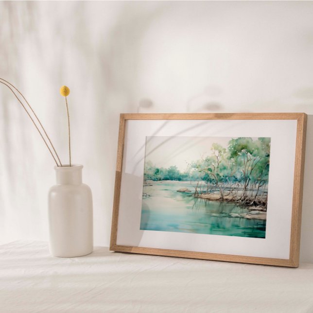 Azure Mangrove Majestät: Aquarell blau-grün Poster (Capturing coastal mangroves in stunning blue-green tones.)
