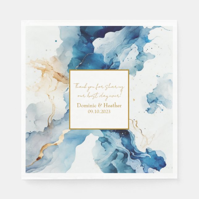 AZURE Marble Dreams Gala | GLITZER SAVE THE DATE Serviette (Vorderseite)