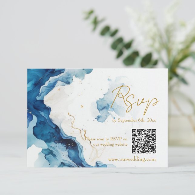 AZURE Marble Dreams Gala QR Code RSVP Karte (Stehend Vorderseite)