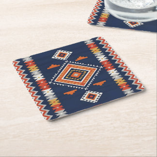 Azure Navy and Terracotta Geometric Tribal  Rechteckiger Pappuntersetzer