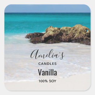 Azure Ocean Sandy Beach Foto - Candle Business Quadratischer Aufkleber