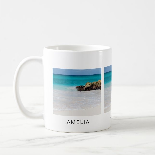 Azure Ocean Sandy Beach Foto Kaffeetasse (Links)