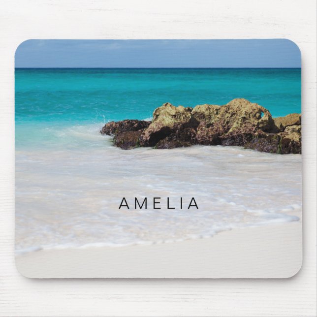 Azure Ocean Sandy Beach Foto Mousepad (Vorne)