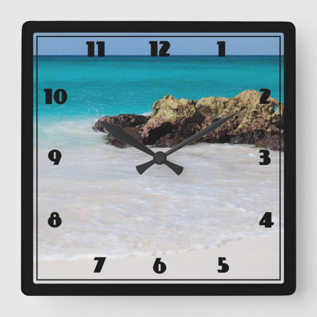 Azure Ocean Sandy Beach Foto Quadratische Wanduhr (Vorderseite)