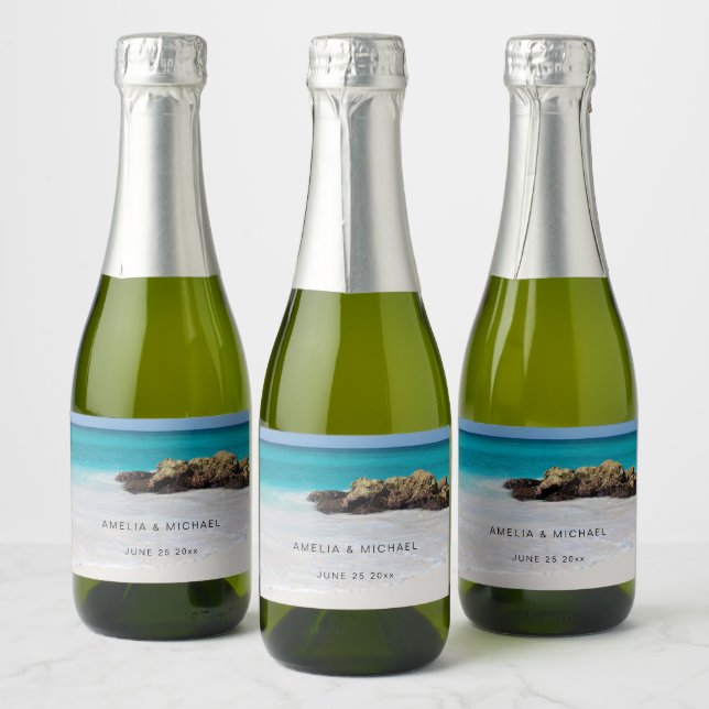 Azure Ocean Sandy Beach Foto Wedding (Flaschen)