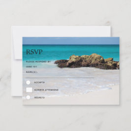 Azure Ocean Sandy Beach Foto Wedding RSVP Karte