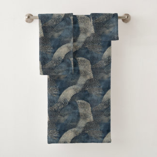 Azure Ripples of Tranquility Shibori Japanisch Badhandtuch Set