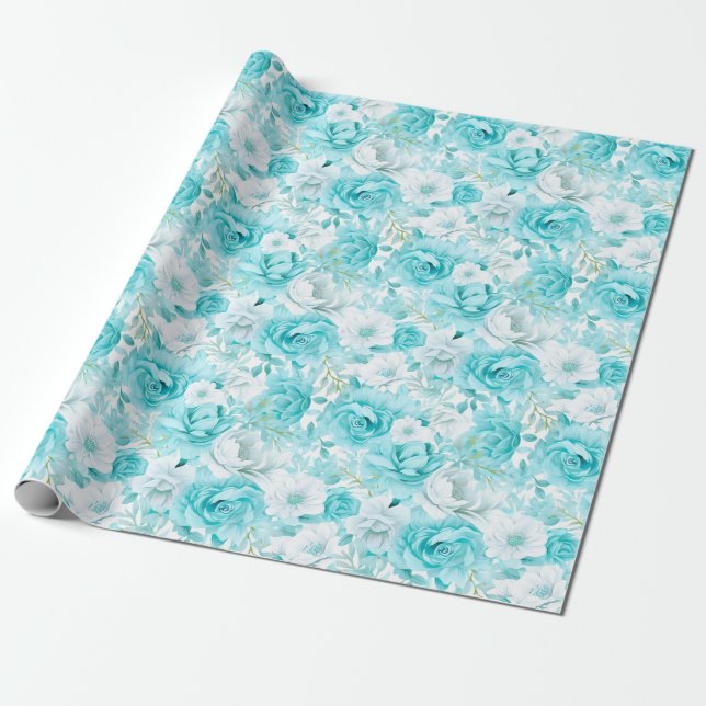 Azure Rose Bouquet: WasserfarbenWedding Geschenkpapier (Ungerollt)