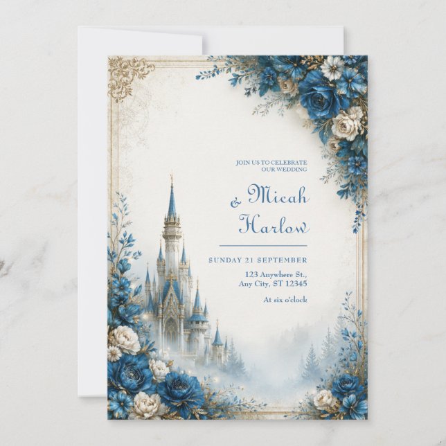 Azure Rose Mist Schloss Hochzeit Einladung (Vorderseite)