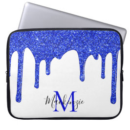 Azure Royal Blue Sparkle Glitzer Tropfen Monogram Laptopschutzhülle