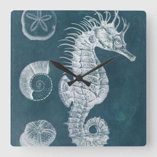 Azure Seahorse Study I Quadratische Wanduhr