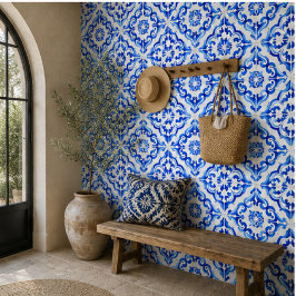 Azure Tides Hand Painted Blue Watercolor Mosaic Fliese