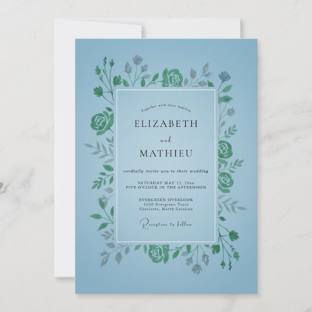 Azurgrüne Hochzeit mit Smaragdblättern Einladung (Vorderseite)