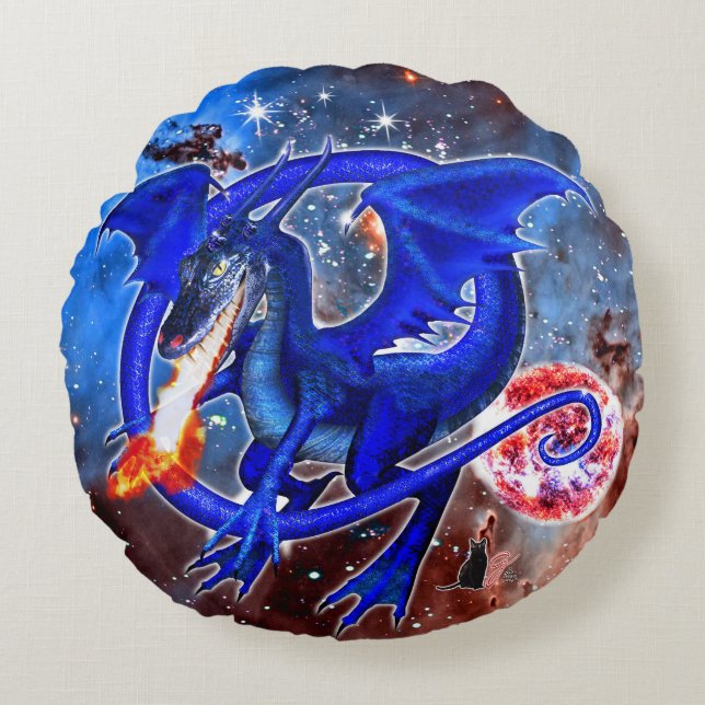 Azurite Cosmic Dragon Rundes Kissen (Vorderseite)