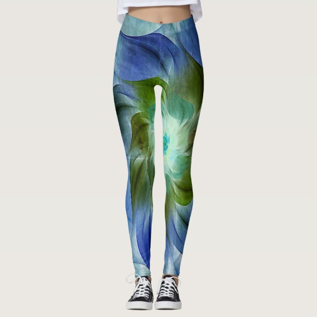 Azurite Malachite Flaming Fraktal Blume Leggings (Vorderseite)