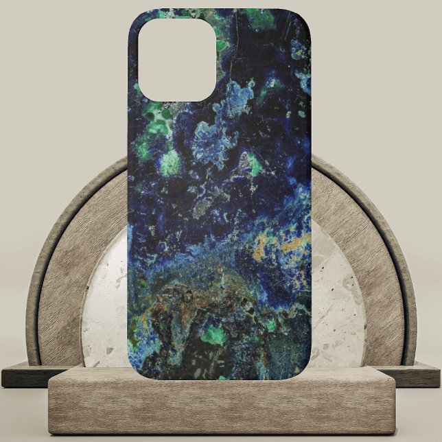 Azurite Malachite Slab Case-Mate iPhone Hülle (Azurite and Malachite Slab Phone Case on  Marble and Wood Podium)