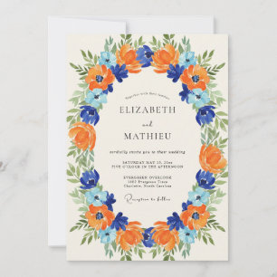 Azurorangen-Ranunculus-Eukalyptus-Hochzeit Einladung